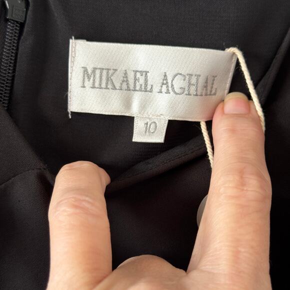 Mikael Aghal NWT Black Asymmetrical Evening Gown Dress Size 10 - Picture 9 of 14